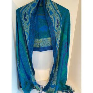 Blue & Green Paisley Reversible Scarf By Apt. 9 - Soft Rayon Blend With Fringe